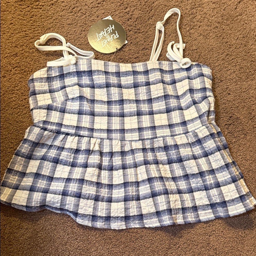 Plaid Blue and White Crop Top NWT Size M